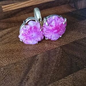 Pink Floral Silver Earrings